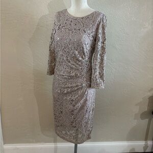 Elegant Marina Lace Sequin Dress  Champagne Taupe Sz 6/8